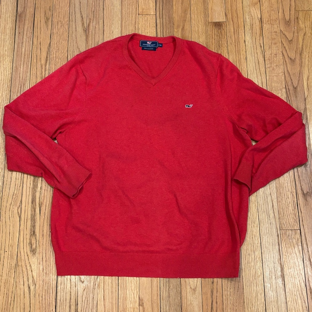 Vineyard Vines solid red v neck cashmere blend pullover sweater XL